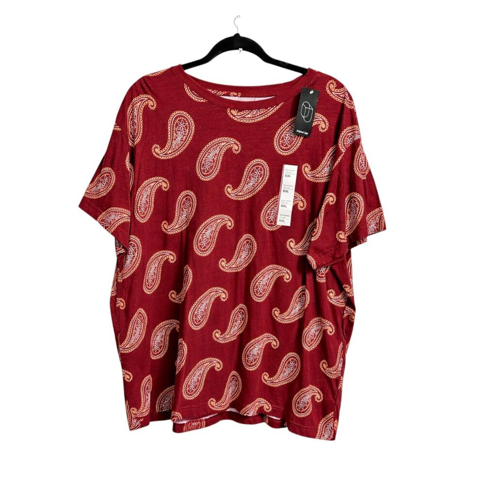 Men’s Red Paisley Print Graphic T-Shirt Relaxed Fit Streetwear Tee
